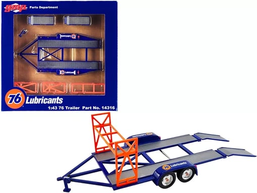 "Union 76" Blue Tandem Car Trailer with Tire Rack for 1/43 Scale Model Cars by GMP