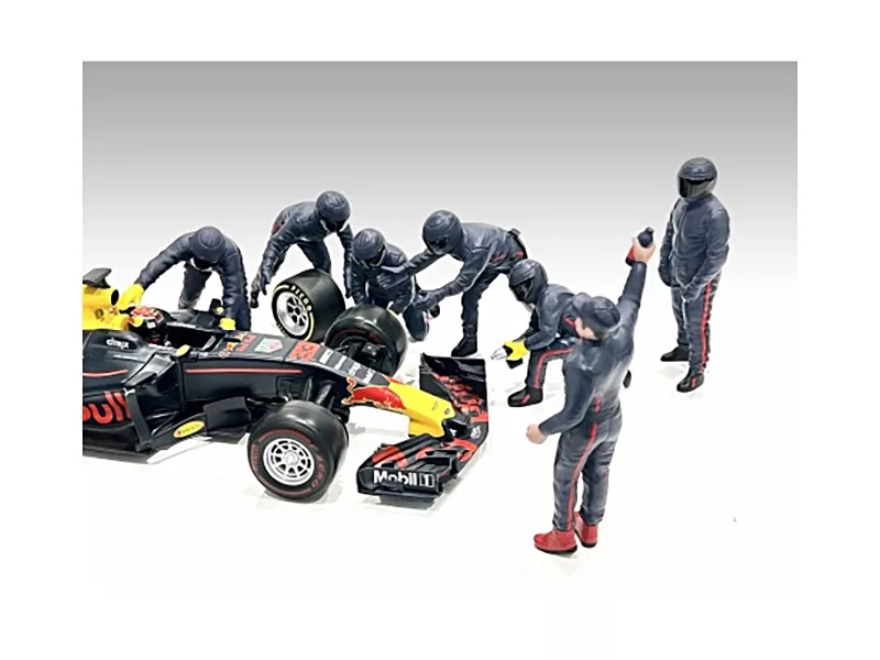 Formula One F1 Pit Crew 7 Figurine Set Team Red For 1/43 Scale
