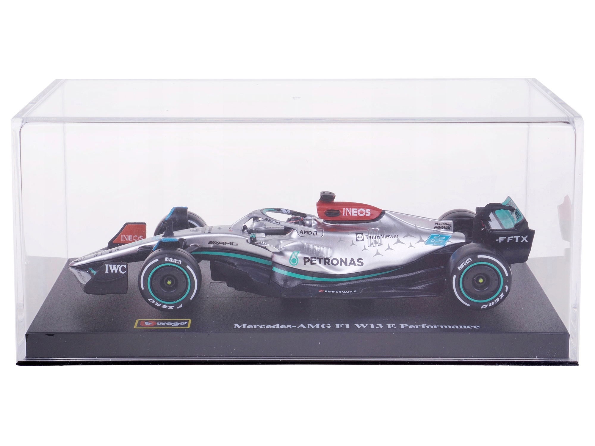 Bburago B18-38066R Formula 1 MB W13 E Performance (2022) With Helmet Russell 1:43 Scale Die-Cast Collectible Race Car, Model, Sport, Pre-Built, Assorted Colours