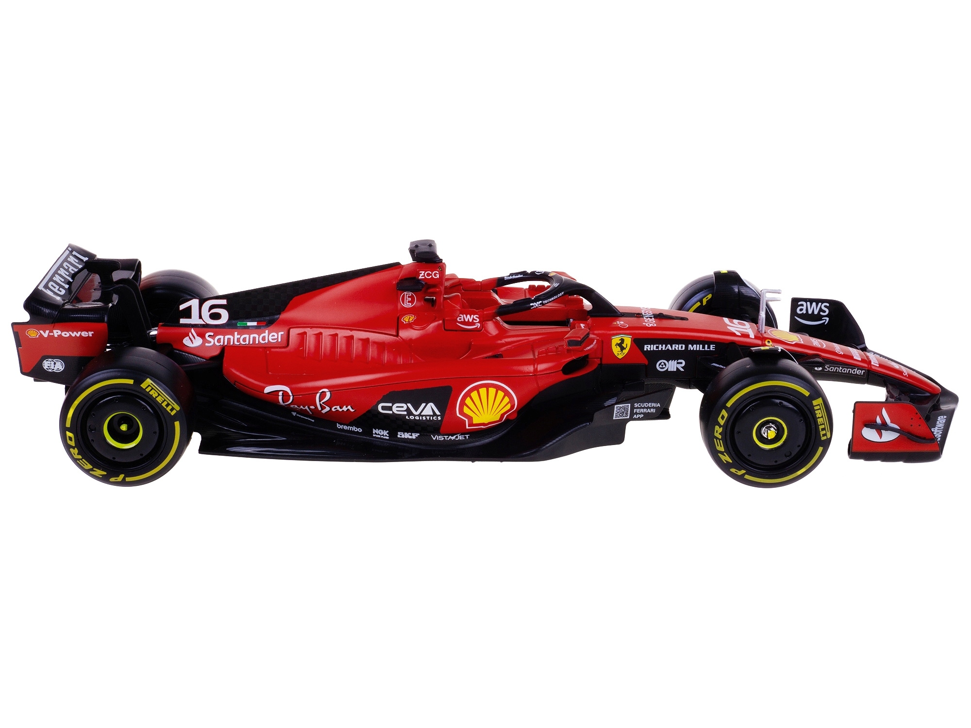 Alternative view of Ferrari SF-23 #16 Charles Leclerc "Formula One F1 World Championship" (2023) with Driver Figure 1/24 Diecast Model Car by Bburago