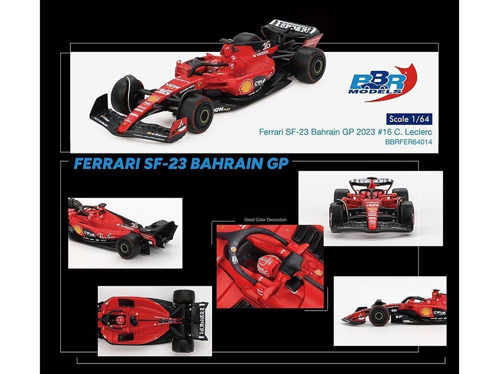 Ferrari SF-23 #16 Charles Leclerc Formula One F1 "Bahrain GP" (2023) 1/64 Diecast Model Car by BBR - Image 3