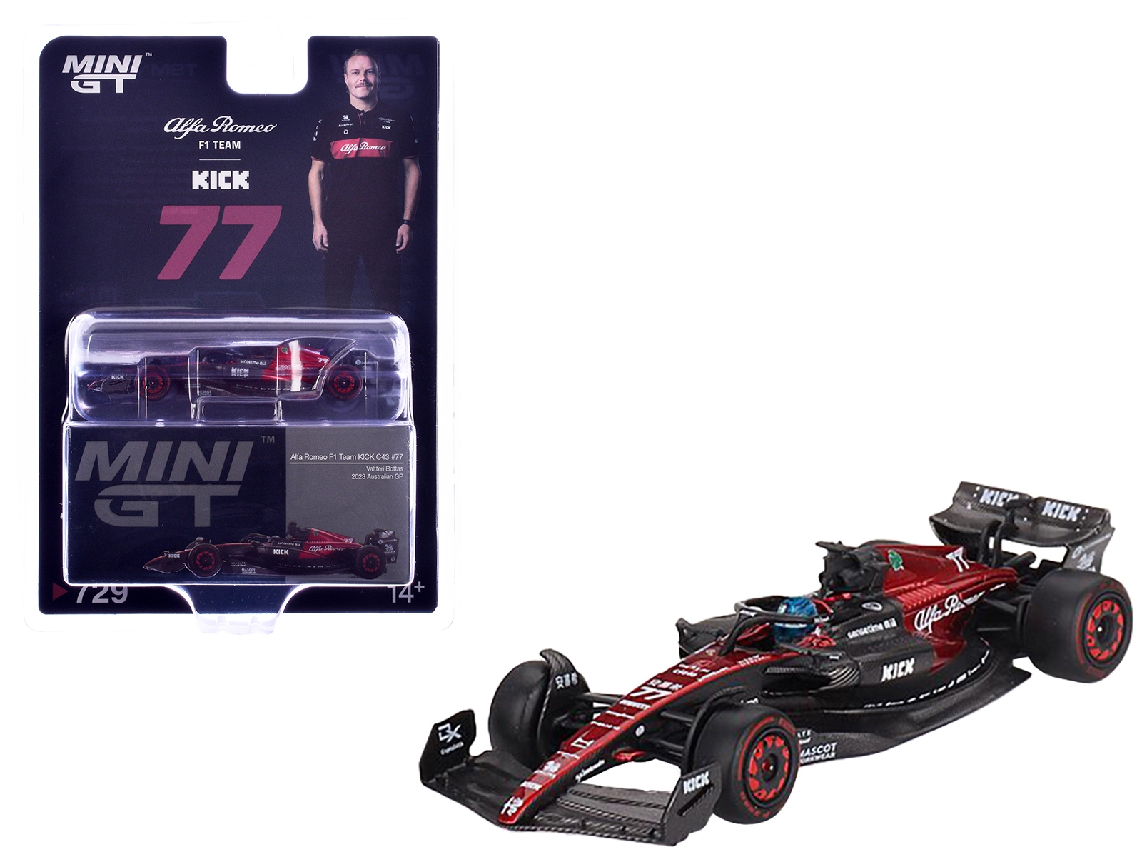 Alfa Romeo C43 #77 Valtteri Bottas "Alfa Romeo F1 Team Kick" Formula One F1 "Australian GP" (2023) Limited Edition 1/64 Diecast Model Car by Mini GT - Image 4