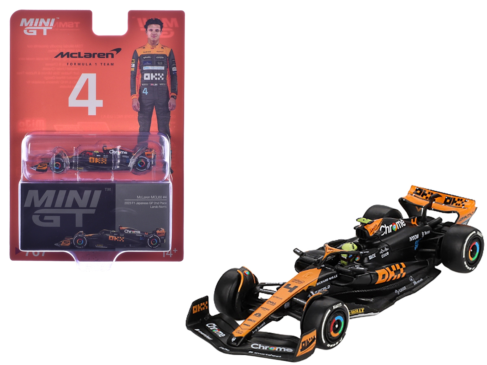 McLaren MCL60 #4 Lando Norris 2nd Place Formula One F1 "Japanese GP" (2023) Limited Edition 1/64 Diecast Model Car by Mini GT