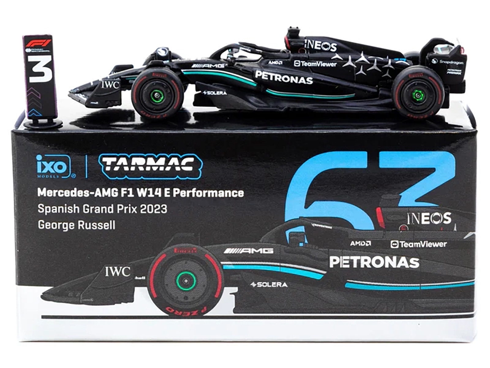 Mercedes-AMG F1 W14 E Performance #63 George Russell 3rd Place Formula One F1 "Spanish GP" (2023) "Global64" Series 1/64 Diecast Model Car by Tarmac Works - Image 3